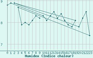 Courbe de l'humidex pour Verona Boscomantico