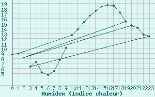 Courbe de l'humidex pour Coria