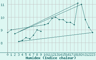 Courbe de l'humidex pour Roches Point