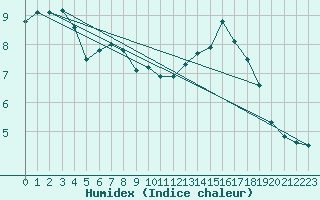 Courbe de l'humidex pour Sain-Bel (69)