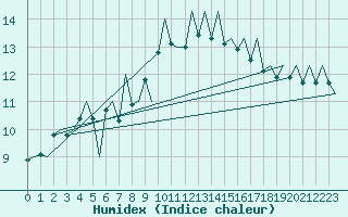 Courbe de l'humidex pour Payerne (Sw)