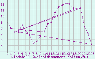 Courbe du refroidissement olien pour Angrie (49)