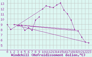 Courbe du refroidissement olien pour Monte Rosa