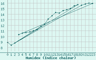 Courbe de l'humidex pour Pontevedra