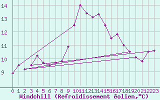 Courbe du refroidissement olien pour Zamora