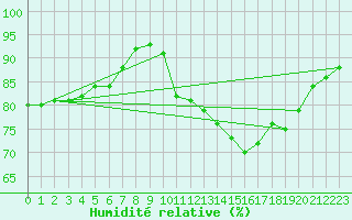 Courbe de l'humidit relative pour Brignogan (29)