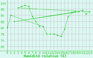 Courbe de l'humidit relative pour Michelstadt-Vielbrunn