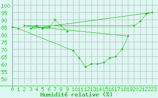 Courbe de l'humidit relative pour Pau (64)