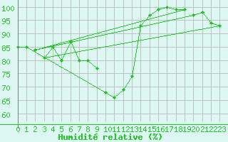 Courbe de l'humidit relative pour Wunsiedel Schonbrun