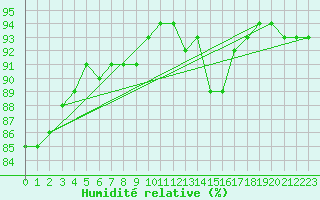 Courbe de l'humidit relative pour Brignogan (29)