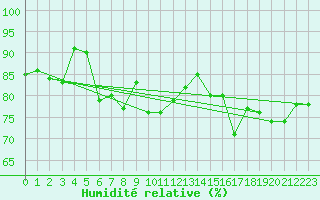 Courbe de l'humidit relative pour Martin De Vivies Ile Amsterdam