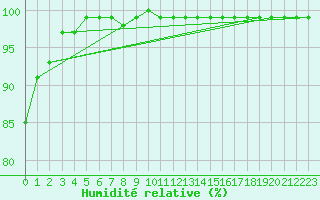 Courbe de l'humidit relative pour Roanne (42)
