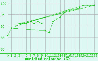 Courbe de l'humidit relative pour Hvide Sande