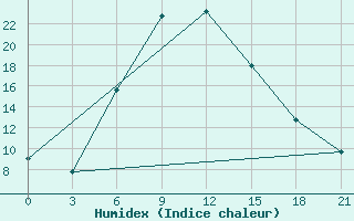 Courbe de l'humidex pour Novyj Ushtogan