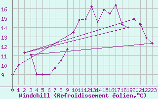 Courbe du refroidissement olien pour Roches Point