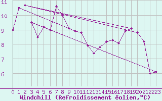 Courbe du refroidissement olien pour Visp