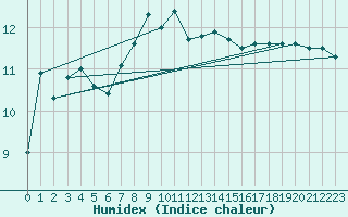 Courbe de l'humidex pour Cap Pertusato (2A)