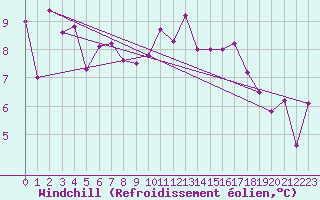 Courbe du refroidissement olien pour Langnau