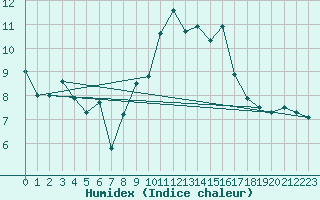 Courbe de l'humidex pour Weinbiet