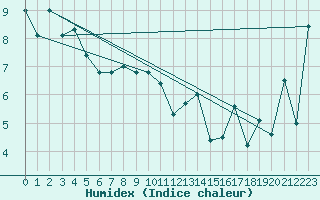 Courbe de l'humidex pour Nugget Point Aws