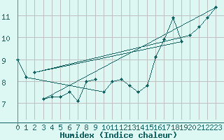 Courbe de l'humidex pour Solander Island