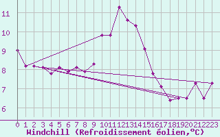 Courbe du refroidissement olien pour Michelstadt-Vielbrunn
