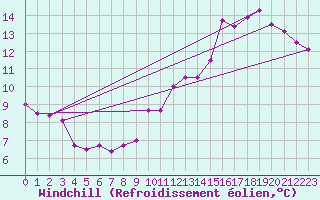 Courbe du refroidissement olien pour Ernage (Be)