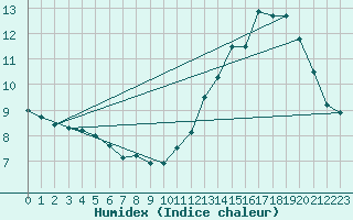 Courbe de l'humidex pour Lige Bierset (Be)