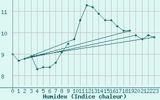 Courbe de l'humidex pour Cardinham