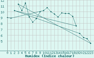 Courbe de l'humidex pour Ble - Binningen (Sw)