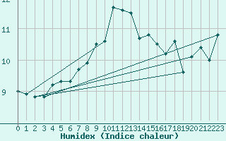 Courbe de l'humidex pour Chaumont (Sw)