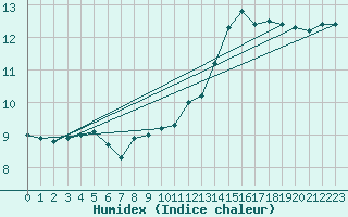 Courbe de l'humidex pour Coria