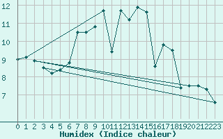 Courbe de l'humidex pour Treuen
