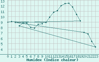 Courbe de l'humidex pour Cap Pertusato (2A)