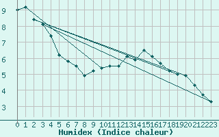 Courbe de l'humidex pour Michelstadt-Vielbrunn