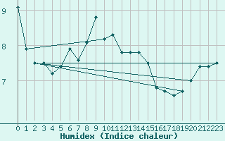 Courbe de l'humidex pour Great Dun Fell