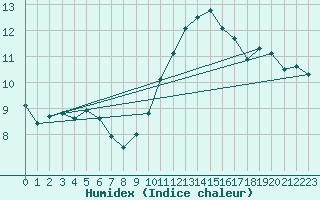 Courbe de l'humidex pour Villarzel (Sw)