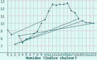 Courbe de l'humidex pour Manston (UK)