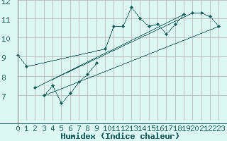 Courbe de l'humidex pour Wittering