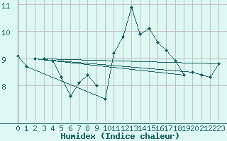 Courbe de l'humidex pour Roches Point