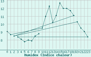 Courbe de l'humidex pour Outer-Ninove (Be)