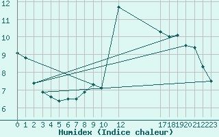 Courbe de l'humidex pour Punta Marina