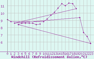 Courbe du refroidissement olien pour Cerisiers (89)