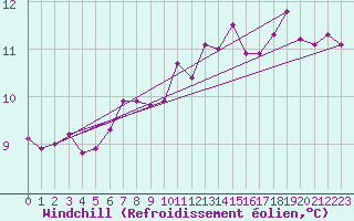 Courbe du refroidissement olien pour Portalegre