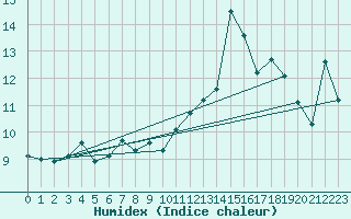 Courbe de l'humidex pour Bouveret