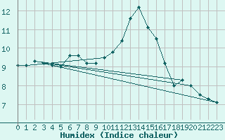 Courbe de l'humidex pour Koksijde (Be)