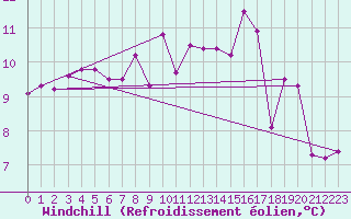 Courbe du refroidissement olien pour Ile d