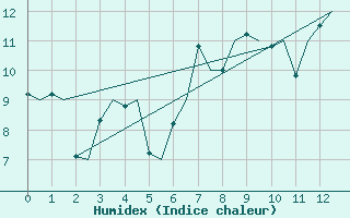 Courbe de l'humidex pour Floro