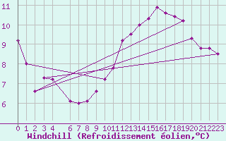 Courbe du refroidissement olien pour Gand (Be)