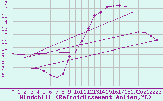 Courbe du refroidissement olien pour Lille (59)